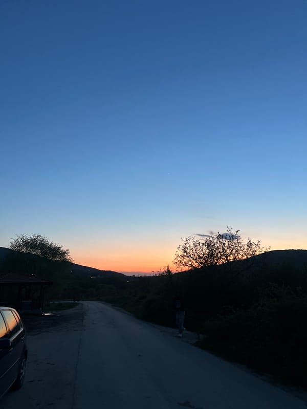 Twilight landscape captured in Galabovo, Bulgaria shows colorful evening sky