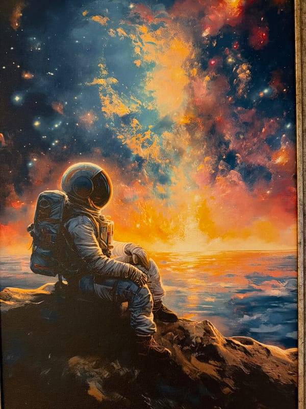 Witness reports space-themed artwork featuring astronaut on rock formation