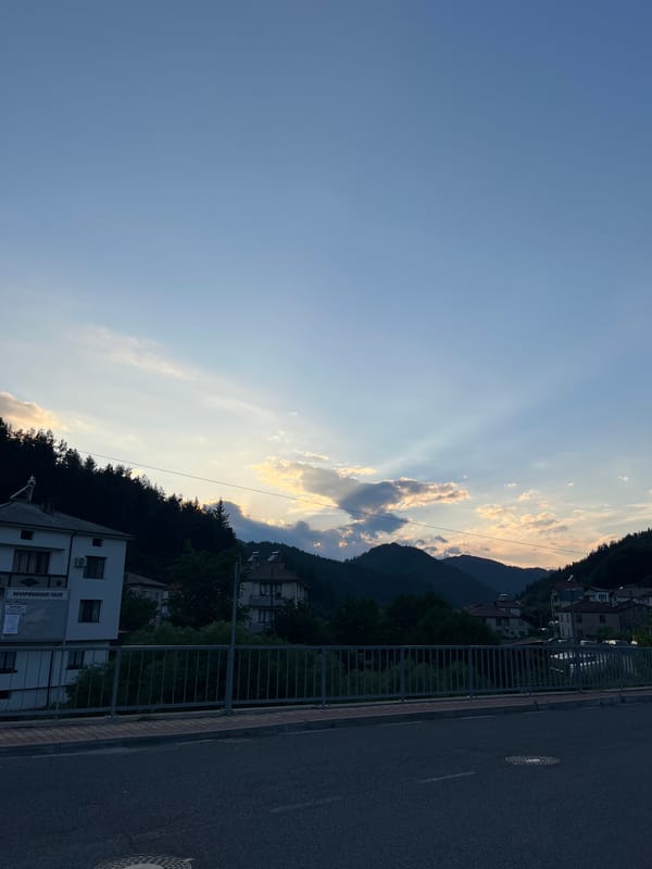 Evening bicycle ride documented through twilight streets of Chepintsi, Bulgaria