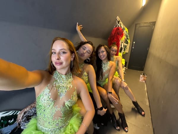 Behind the scenes at a Dubai show, costumes and mirror selfies