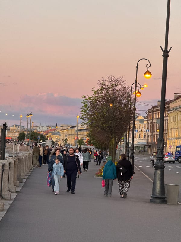 Saint Petersburg waterfront at golden hour, bridges and all