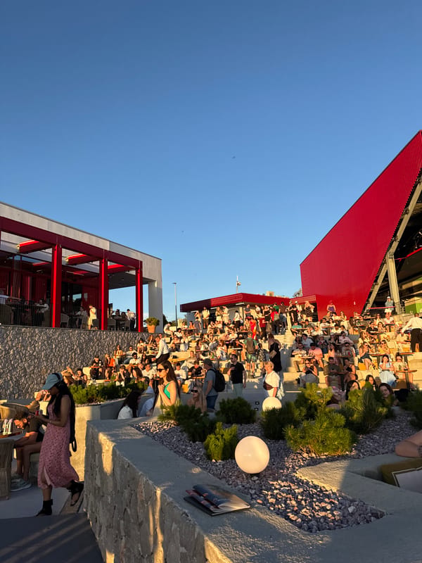 Sunset crowd gathers at Montenegro hilltop venue overlooking Bay