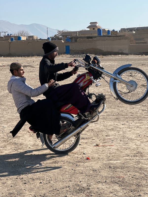 Motorcycle wheelie stunt performed in Quetta, Pakistan