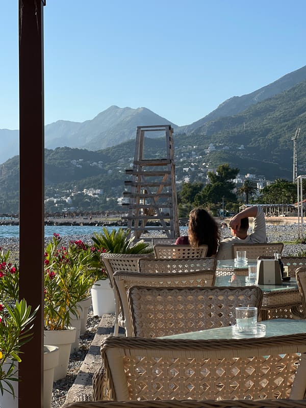 Sunset dining terrace and beach scenes documented in Bar, Montenegro