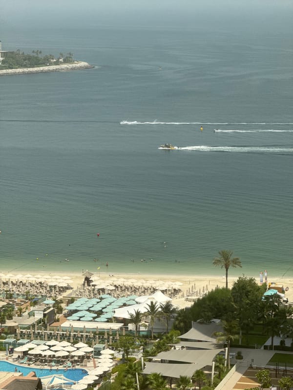 Aerial views over a Dubai beachfront resort on the Gulf