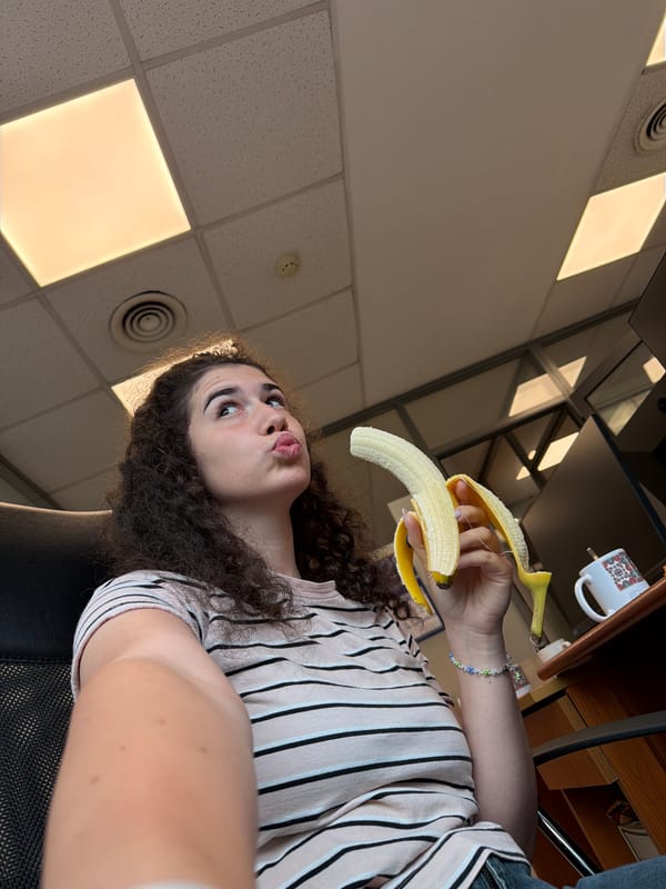 Selfie break in a Sofia office with a banana in hand