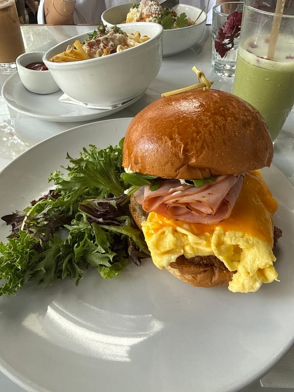 Gourmet breakfast sandwich photographed at Miami restaurant