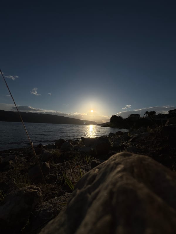 Lakeside sunset fishing scene documented by multiple witnesses