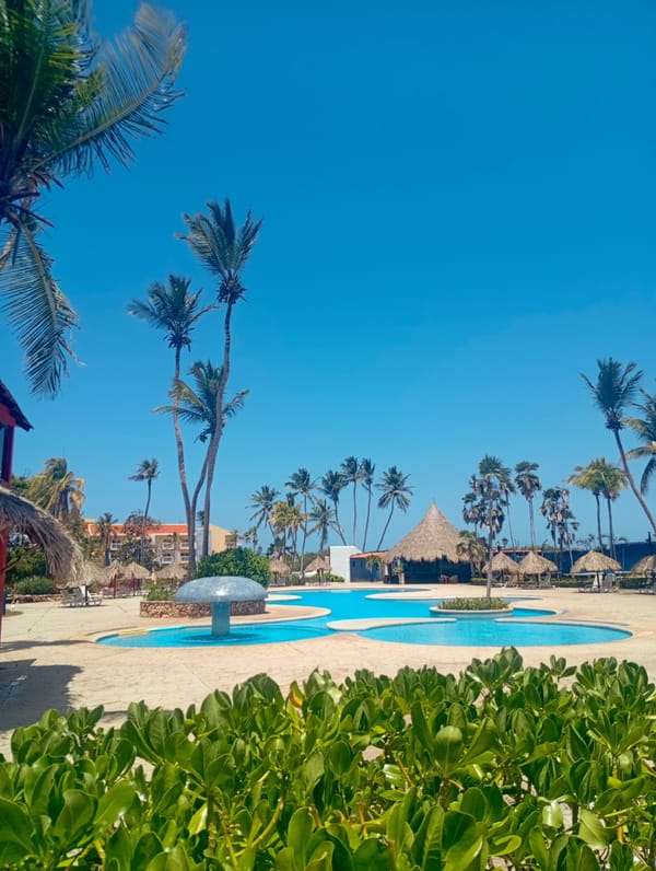 Resort pool complex documented at Playa El Agua Venezuela