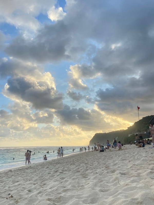 Morning beach scene captured in Kuta Selatan, Indonesia