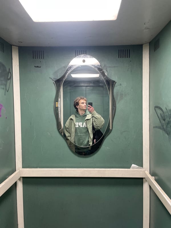 Person takes selfies in elevator in Krasnoyarsk, Russia