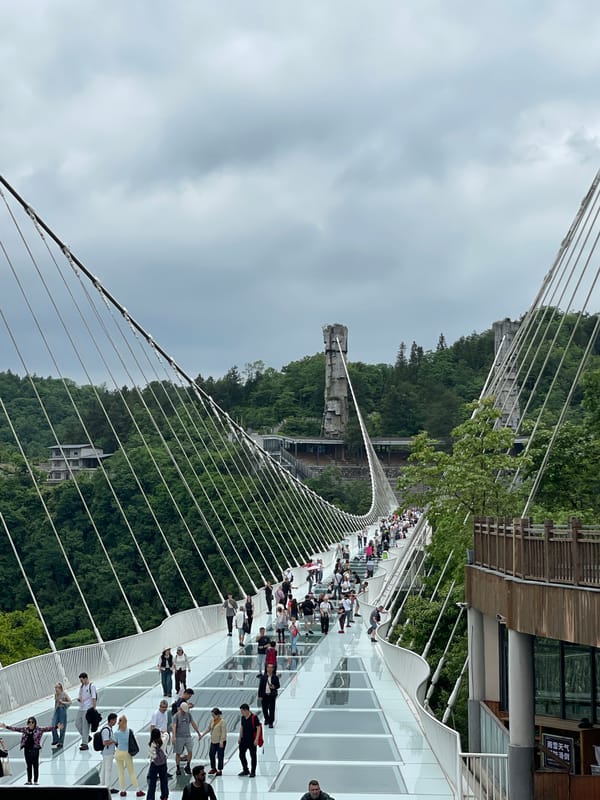 Heavy crowds cross Zhangjiajie glass bridge early morning