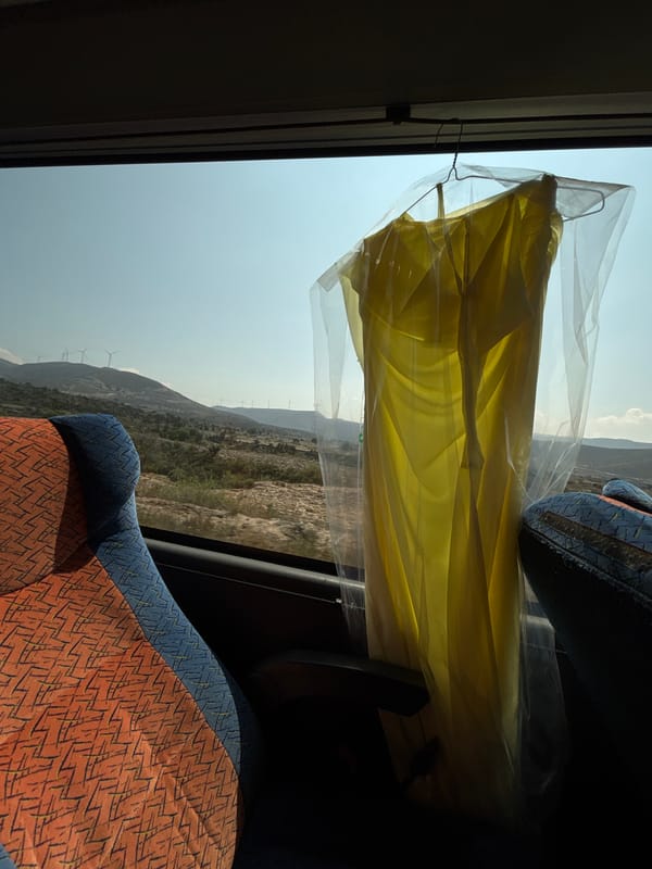 Bus passenger films desert wind turbines in Azumbilla