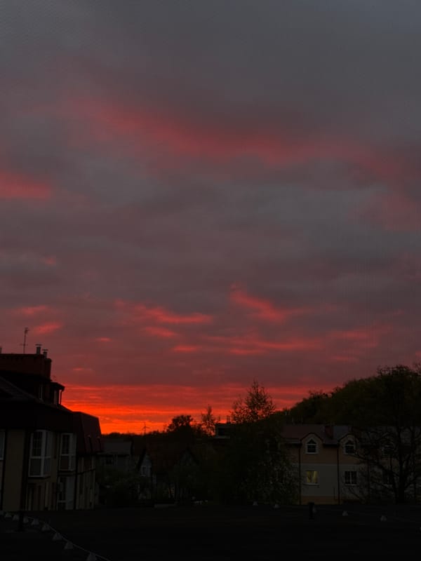 Vibrant sunset colors illuminate Kaliningrad skyline Thursday evening