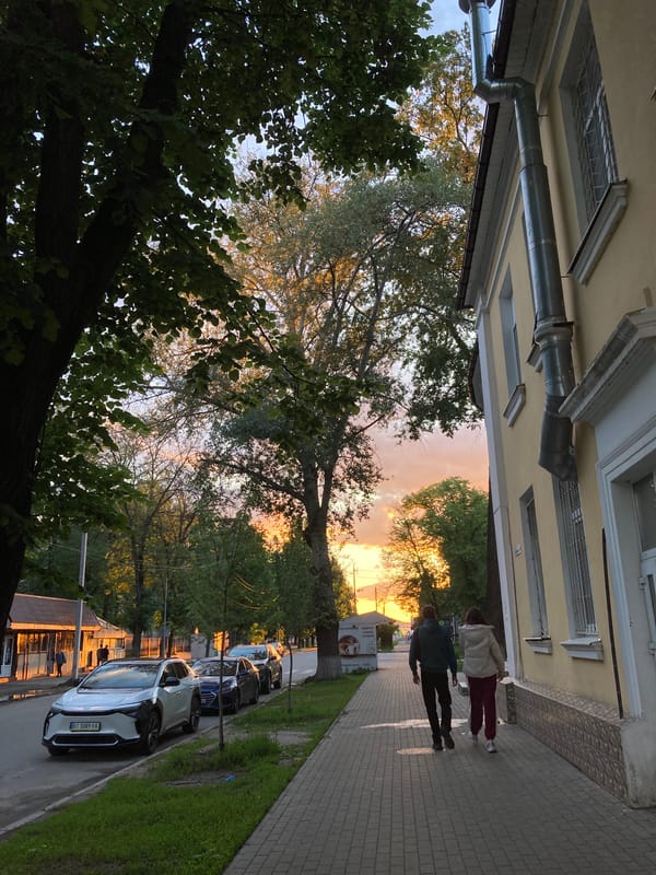 Golden hour sunset captured on Poltava streets