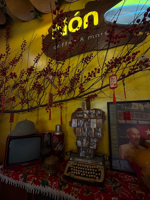 Interior space with Vietnamese historical poster documented in Nha Trang