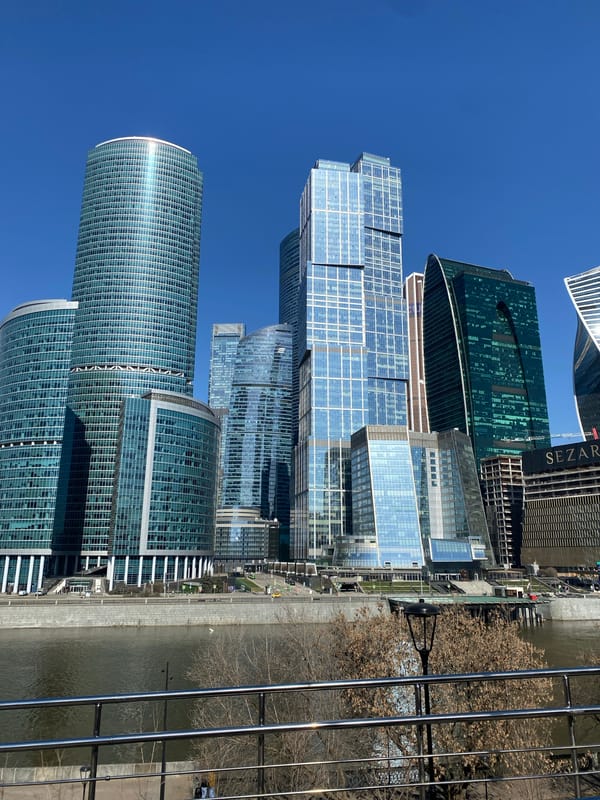 Aerial view captured of Moscow City business district skyscrapers