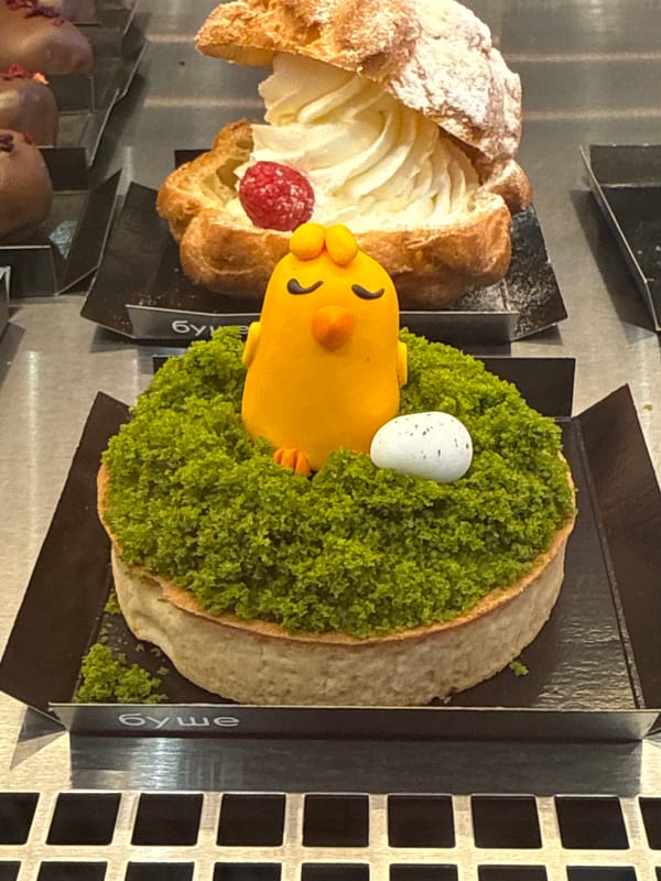 Easter-themed pastries displayed in Saint Petersburg bakery