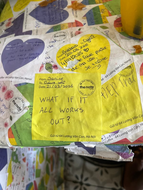 Early morning activity captured at Hanoi's Note Coffee cafe