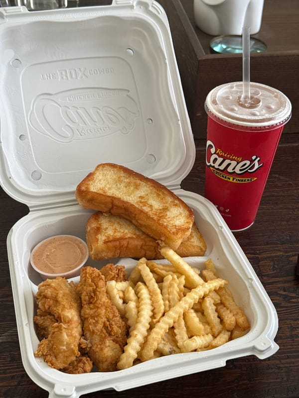 Raising Cane's meal photographed in Chula Vista