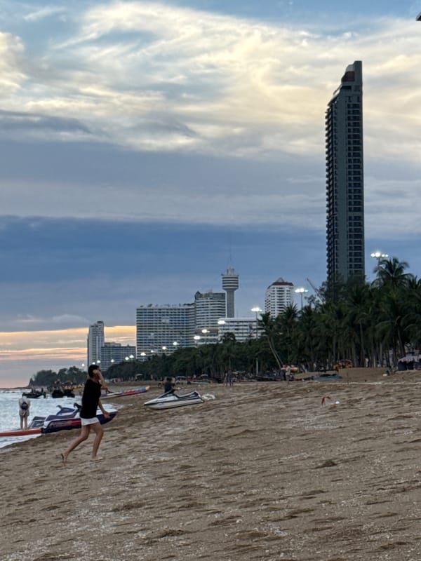 Busy afternoon at Pattaya Beach as the sun goes down