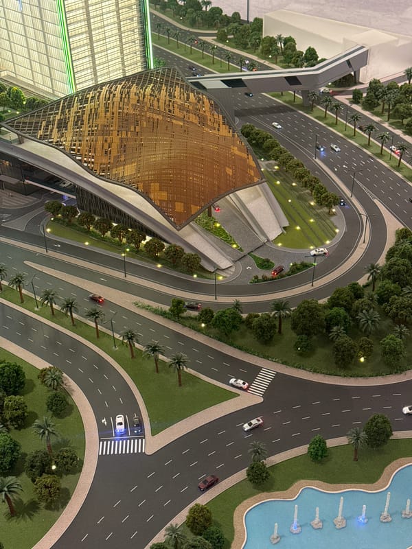 Aerial view of architectural scale model captured in Dubai