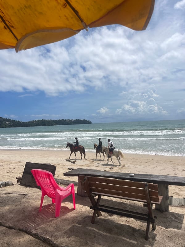 Horse riders spotted on Choeng Thale beach morning