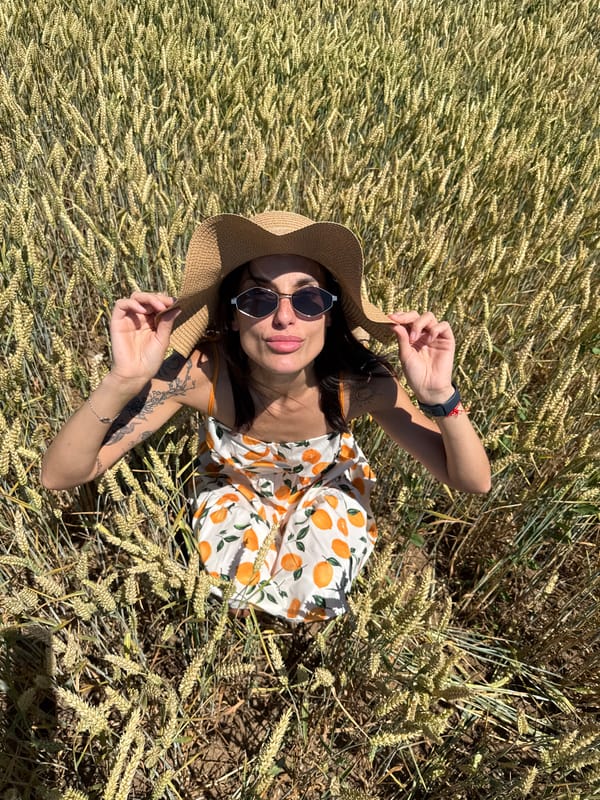 Photo session in Bulgarian wheat fields on sunny morning