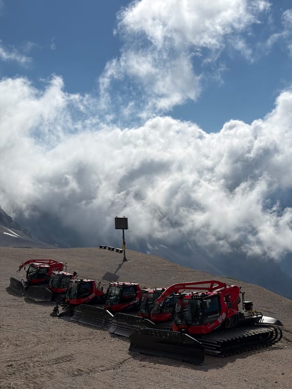 Early morning at Zugspitze: groomers, lifts, and alpine sky