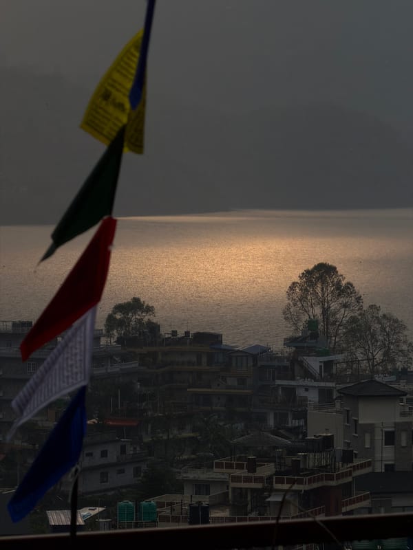 Man performs rooftop backflip overlooking Pokhara cityscape