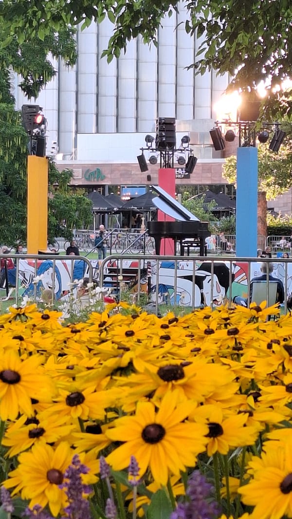 Outdoor orchestra concert at Chemnitz Opera House on summer evening