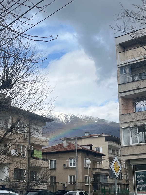 Street view captured between buildings in Karlovo, Bulgaria