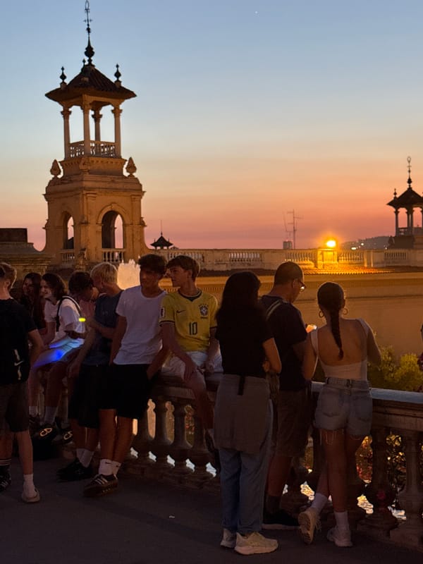 Magic Fountain of Montjuïc lights up at dusk, Barcelona