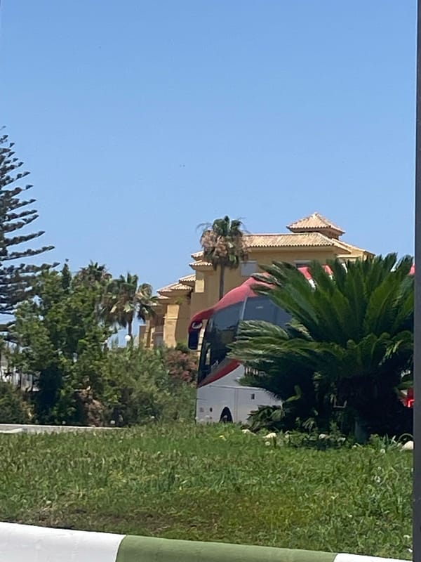 Busy roads and sunny park paths in coastal Estepona