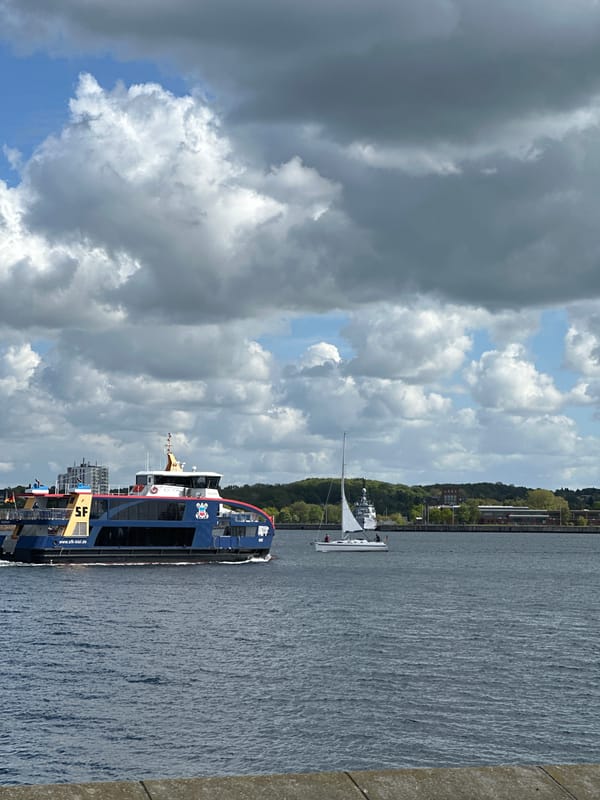 Ferry operates on Kiel Fjord during afternoon service