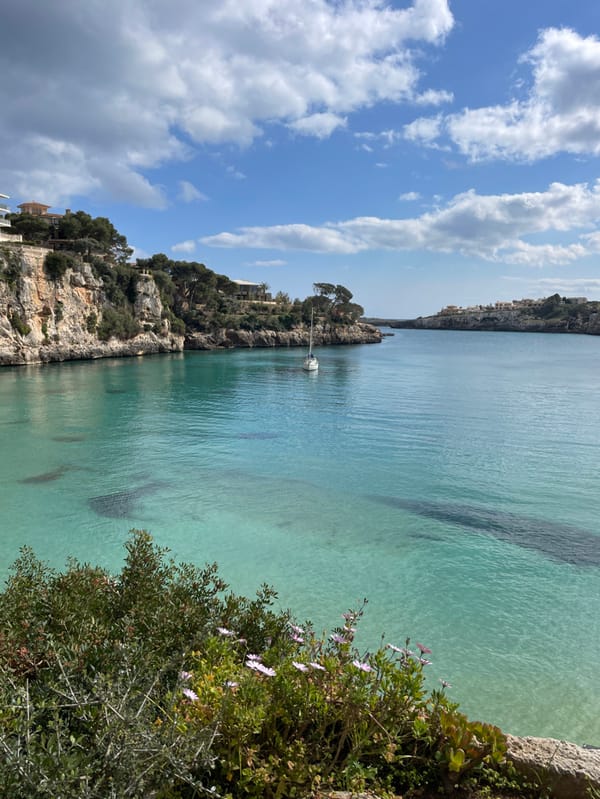Afternoon dining and coastal views documented at Porto Cristo bay