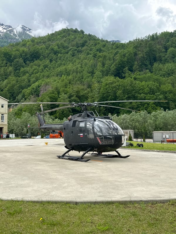 Black helicopter spotted on landing pad in Estosadok, Russia