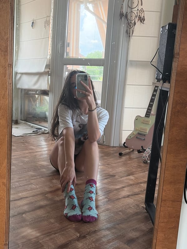 Mirror selfies and desk details from a cozy home studio