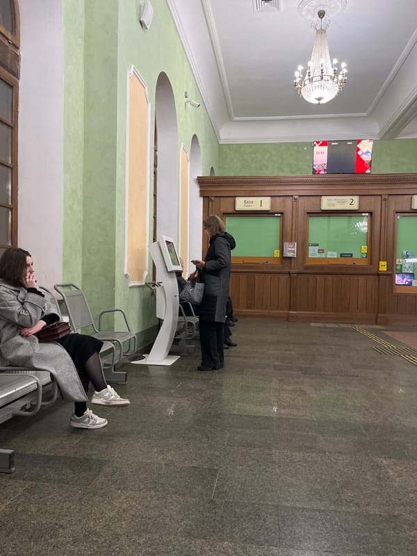 Evening scenes captured at Perm train station after rain