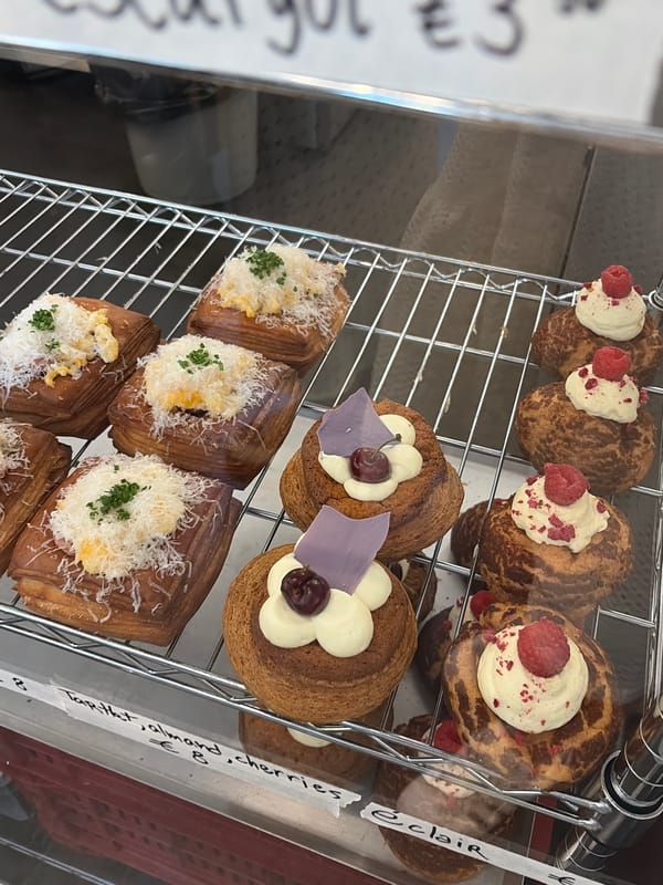 Sofia bakery displays pastries with white cream toppings