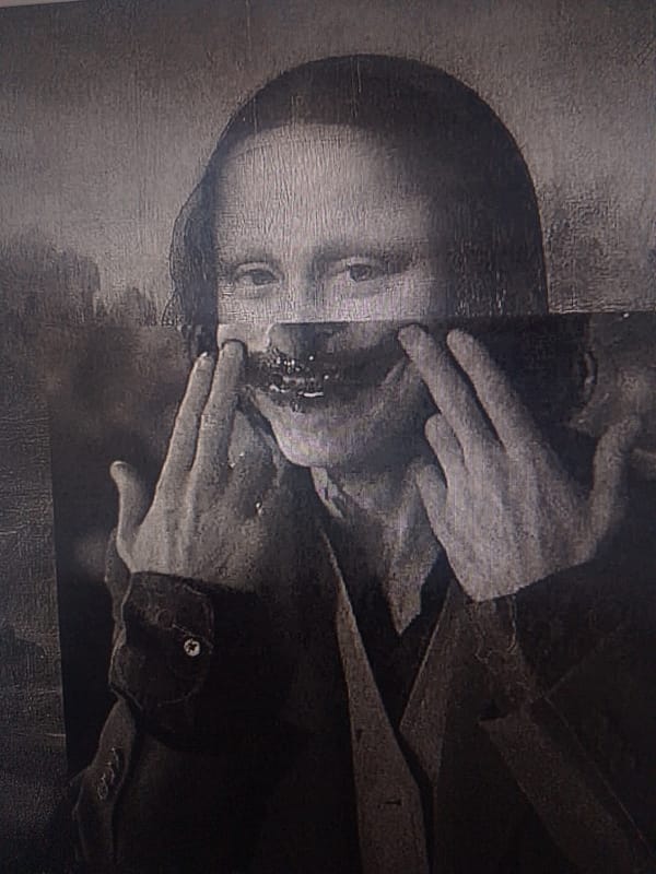 Modified Mona Lisa artwork captured in Pernik, Bulgaria