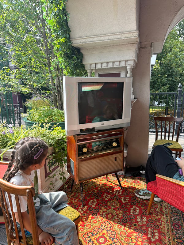 Summer street market and retro displays at a Moscow outdoor festival