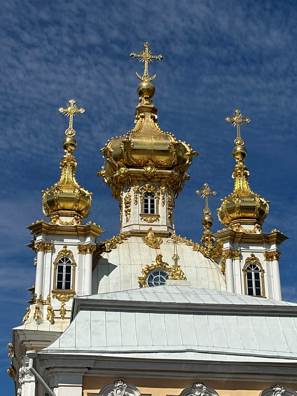 Summer morning at Peterhof Palace, fountains and pageantry in full swing