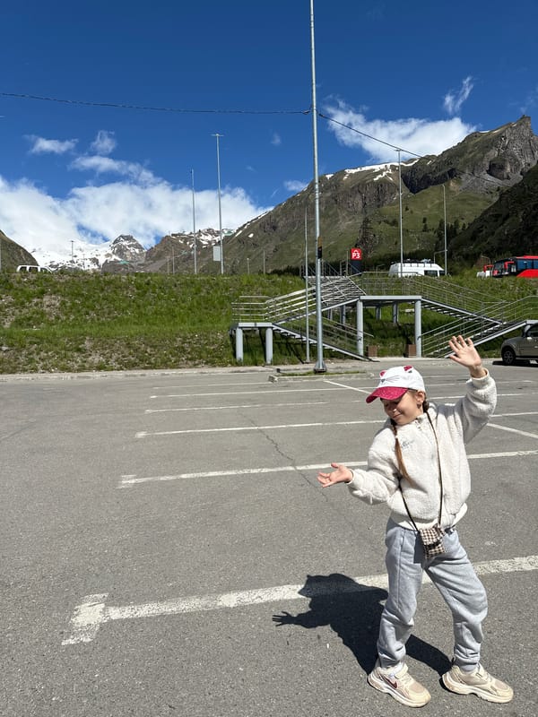 Mountain parking lot photo session in Terskol, Russia