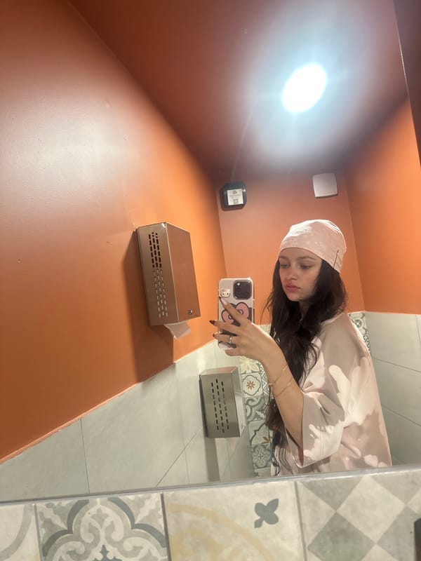 Woman takes bathroom mirror selfie in Yerevan