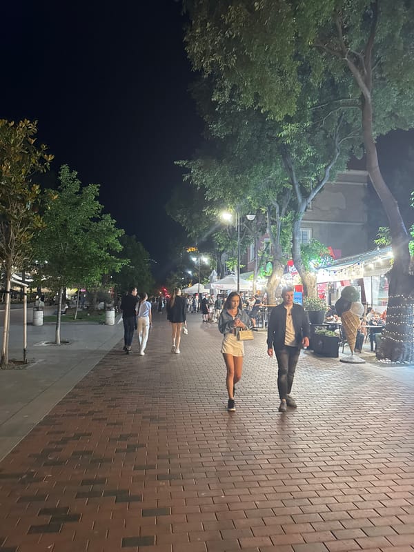 Evening stroll captured on Varna's bustling pedestrian promenade