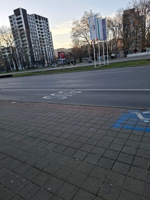 Street documentation shows bicycle lane markings in Varna, Bulgaria