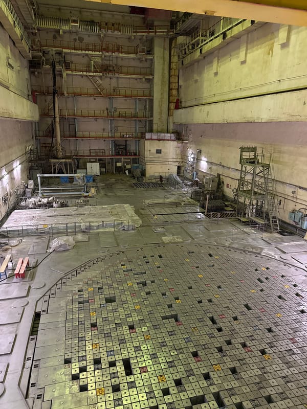 Dense grid of metallic elements covers vast industrial floor in Ukraine