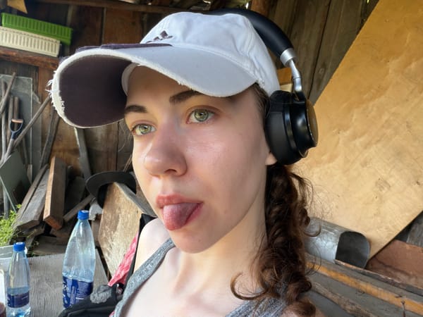 Selfie series in Zavodoukovsk, cap and headphones, playful poses