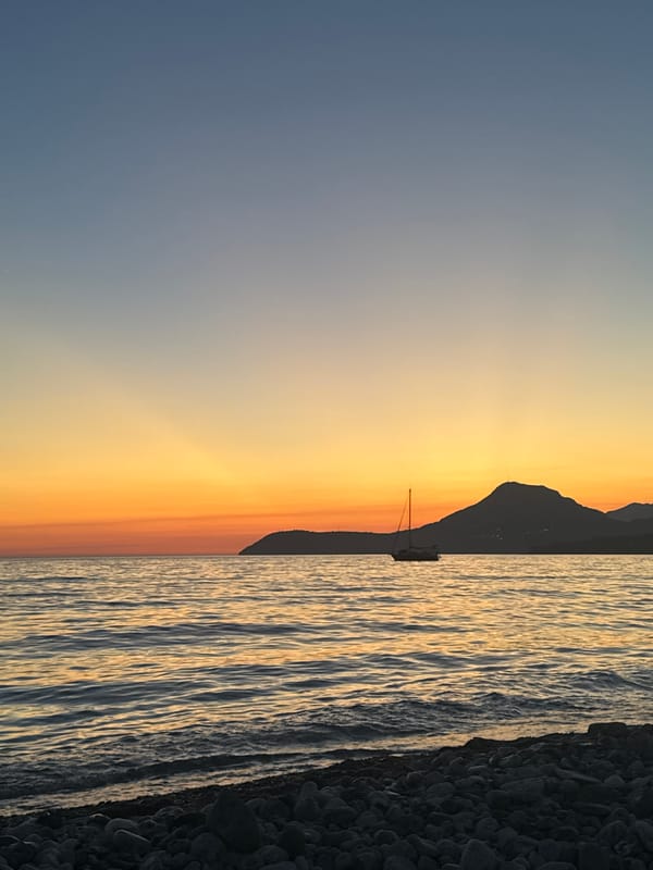 Adriatic sunset over Šušanj's pebble beach, Montenegro